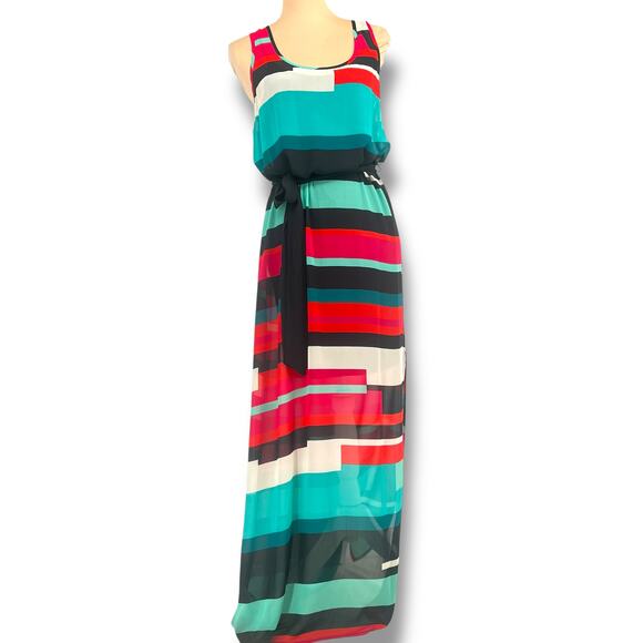GUESS Colorful Geometric Maxi Dress and Belt M NightOut Retro Event SummerParty - Picture 1 of 9